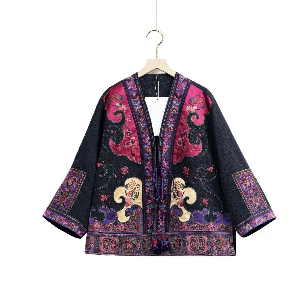 千椿物喜原创新中式复古民族风重工刺绣秋冬款开衫外套短上衣女