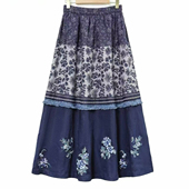 青花棉麻半身长裙民族风刺绣春夏半身裙显瘦高腰A字裙松紧百搭裙