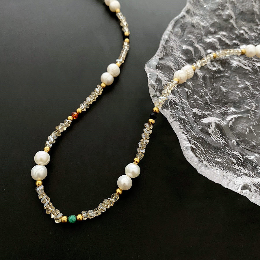 小众轻奢复古精致天然水晶串珠淡水珍珠项链女锁骨链颈链闺蜜礼物