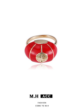 红色滴油灯笼戒指女款小众原创设计新年食指戒轻奢高级感百搭指环