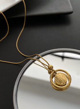 精品钛钢不掉色18K金色福字喜字双面项链女双喜中式囍福字锁骨链