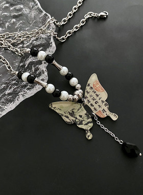 新中式蝴蝶流苏吊坠项链女式轻奢时尚小众设计感颈链2025新款爆款