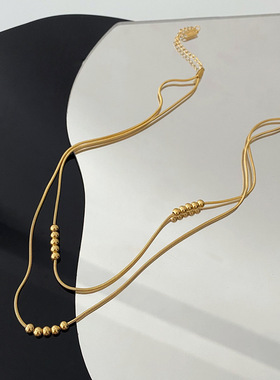 项链女简约钛钢复古转运珠子高级感设计感18K金潮流锁骨链装饰链