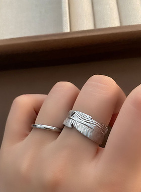 精品欧美时尚创意羽毛指环开口戒指饰品ins风高级感可来图diy