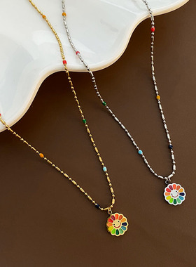 画油笑脸吊坠钛钢不易掉色简约精致可爱小众锁骨链女式时尚项链