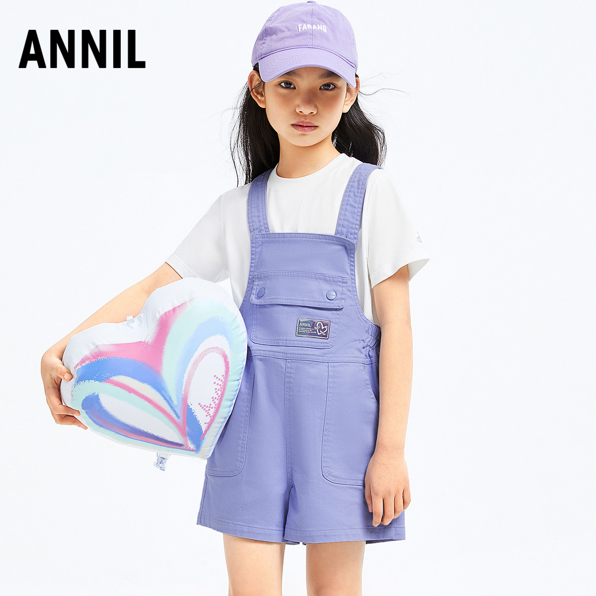 安奈儿童装女童背带短裤2025夏新款大童儿童百搭时尚洋气连体裤子