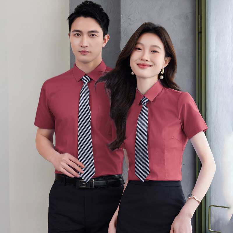职业衬衫女短袖定制绣logo工作服