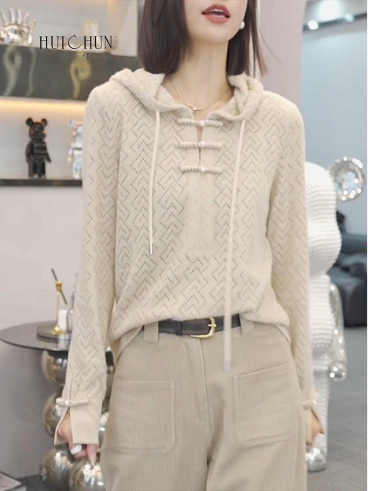 针织女性高端母亲的民族风格毛衣春秋季大尺寸剪裁宽松连帽套头衫,女装/女士精品,大码内搭,淘宝优惠券,粉丝福利购,淘宝优惠卷