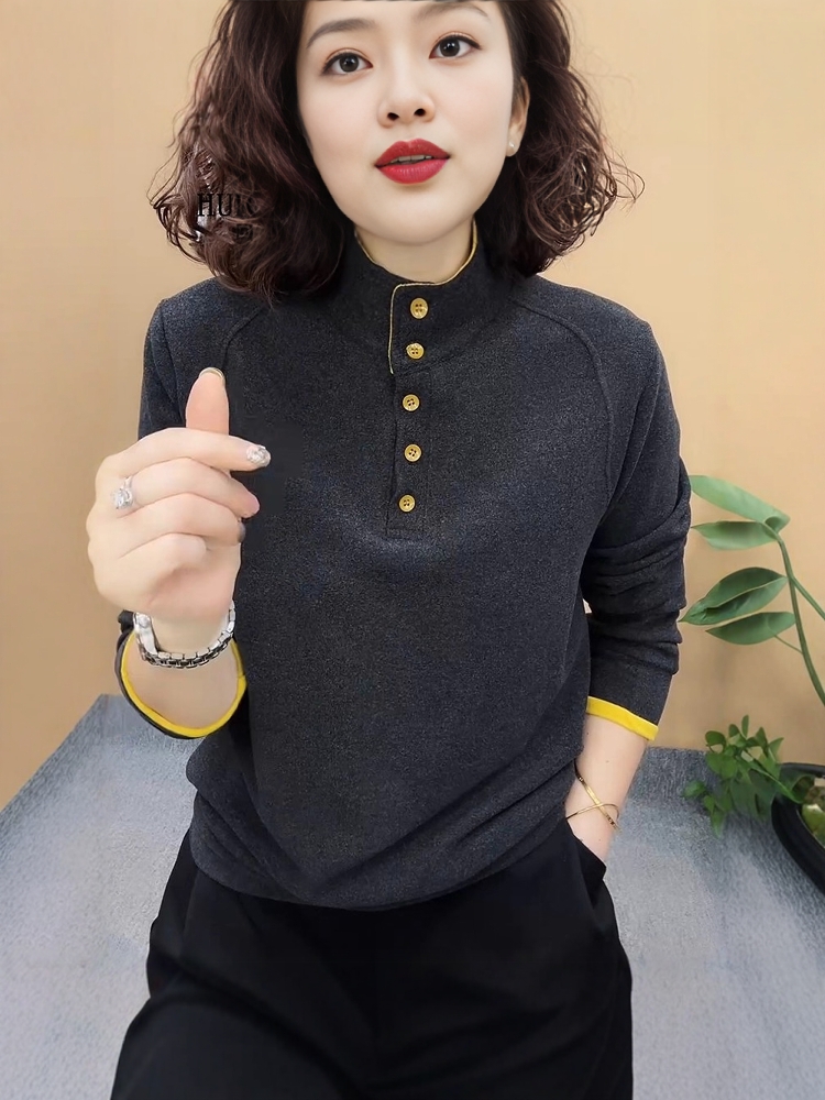 品牌卫衣半开领长袖打底衫秋冬大码胖mm妈妈德绒中年妈妈T恤上衣