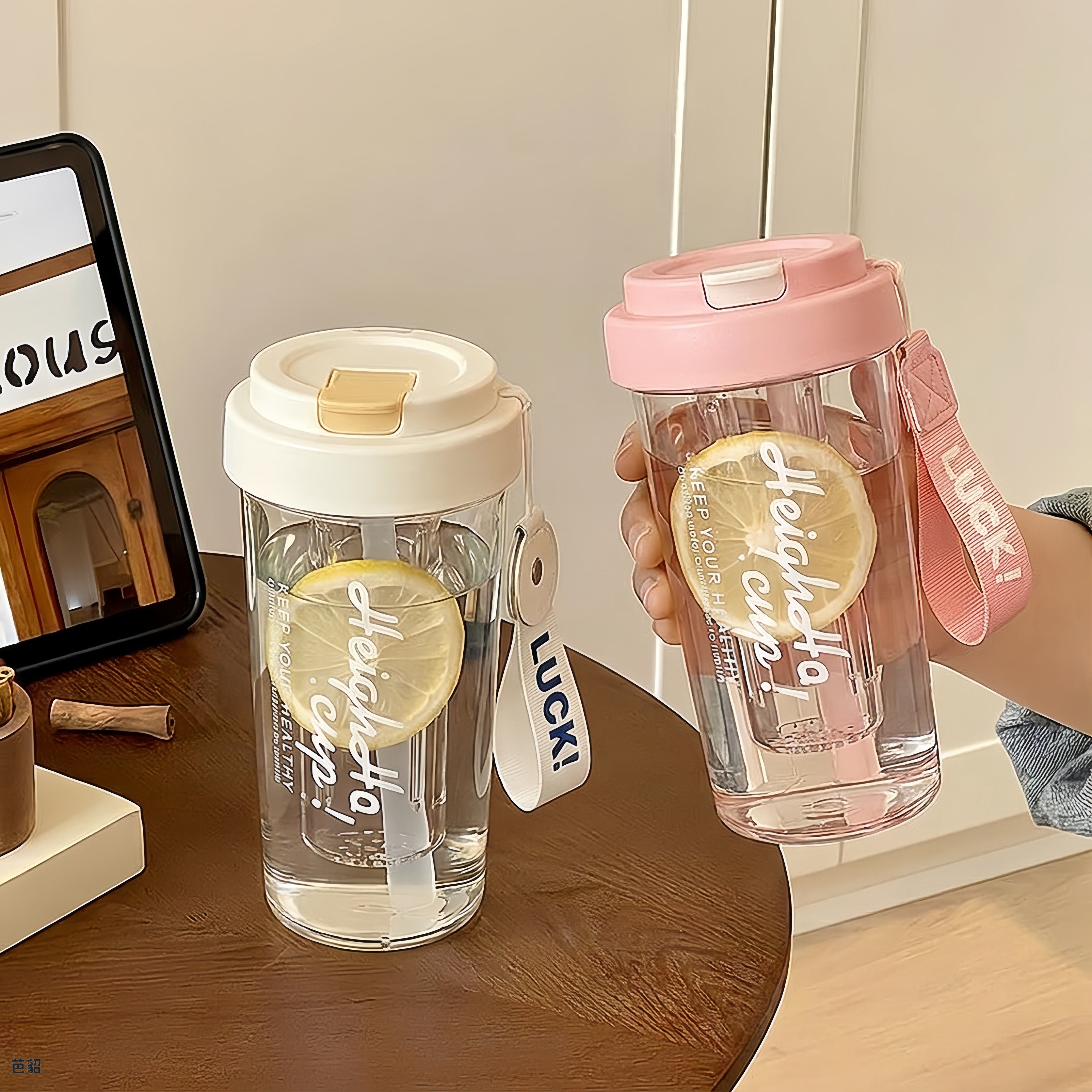 高颜值水杯简约果茶杯便携外带塑料杯带茶漏学生水杯大容量吸管杯