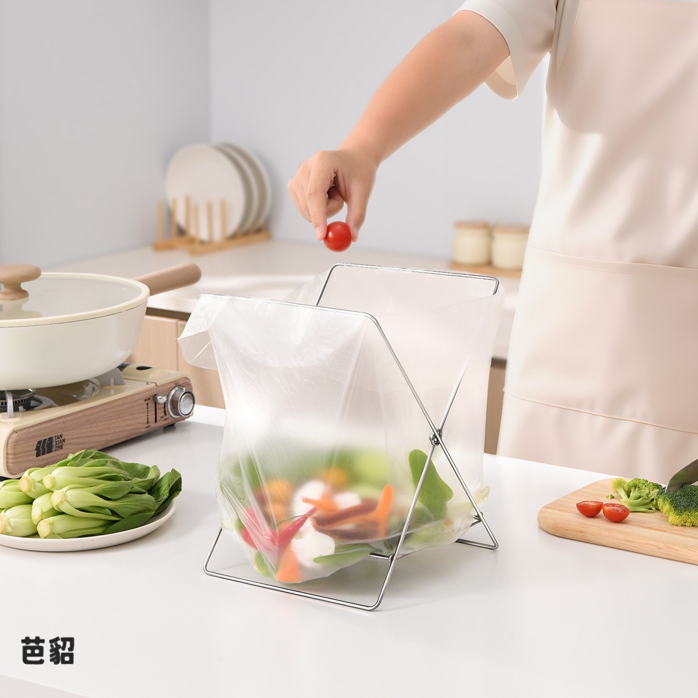 家用不锈钢垃圾袋架子收纳抹布架可折叠厨房分类垃圾桶塑料袋架子