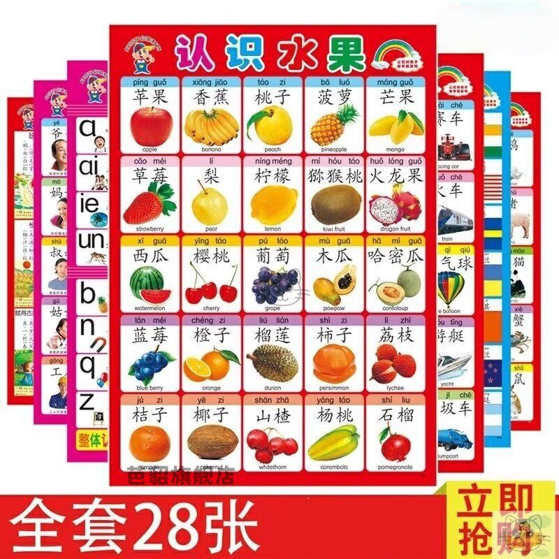 墙上贴图宝宝婴儿墙贴挂图认知启蒙0-3岁大图片识字无声早教幼儿