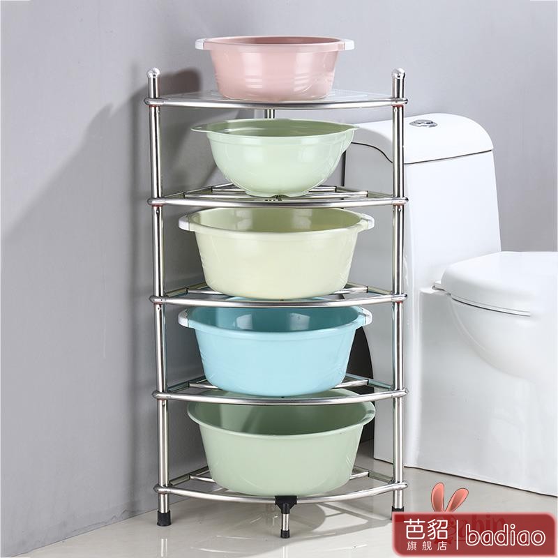 不锈钢脸盆架宿舍落地三角架卫生间置物架浴室转角洗脸盆收纳架子