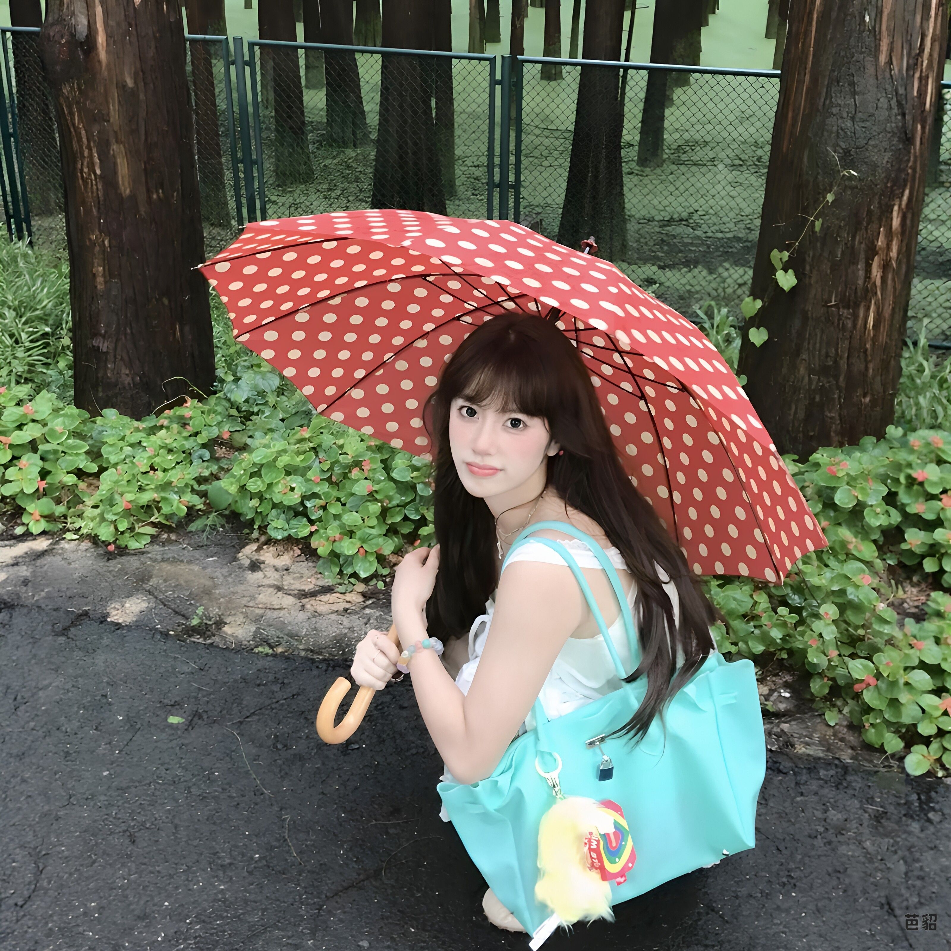 ins风红色波点雨伞复古长柄伞晴雨两用加大加固结实雨天拍照道具