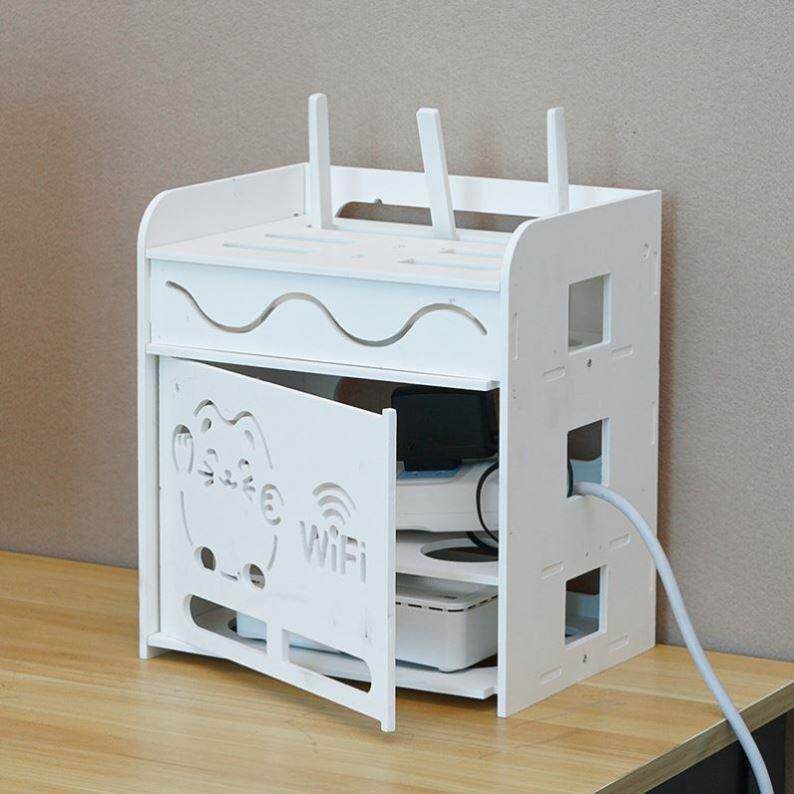 路由器收纳盒大号桌面光纤猫电视柜机顶盒遮挡箱wifi电线插线板架图片