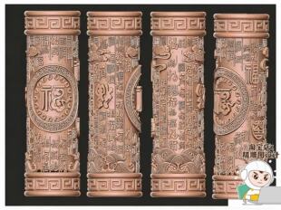 Stl新款百福柱圆雕图仿古珠子精雕图三维雕刻图 3D模型木雕石雕图