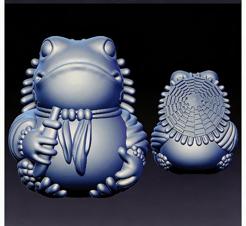 Stl带刀侠圆雕图青蛙精雕图蟾蜍立体图三维3D模型带草帽青蛙图纸