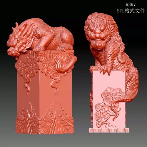 Stl仿古龙吸水兽圆雕图麒麟瑞兽精雕图三维立体图浮雕图STL图纸