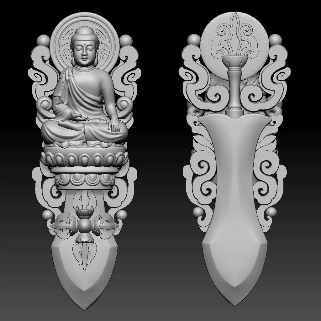 Stl如来金刚杵圆雕图仿古佛挂件精雕图浮雕图3D三维立体雕刻图纸