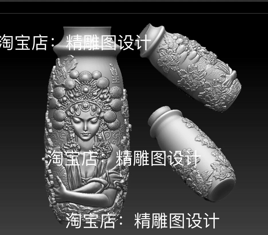 Stl花海美女葫芦瓶圆雕图美人花瓶精雕图3D雕刻花瓶浮雕图纸