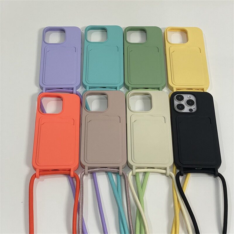 ins纯色斜挎背带卡包挂绳16适用苹果14promax壳iphone13新款12硅胶11女x软xr全包xsmax防摔13pro保护套17pro