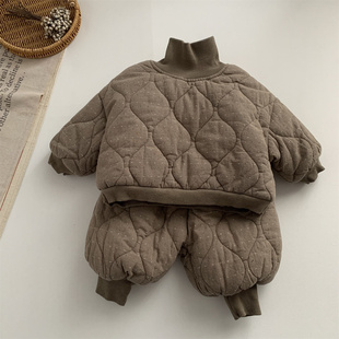 淘气小妞女童冬装套装韩系简约儿童男童宝宝夹棉棉袄棉裤保暖两件