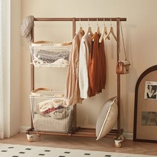 实木落地衣架卧室可移动挂衣架家用床边衣帽架多功能脏衣篓置物架