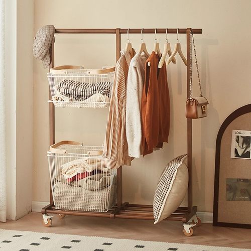 实木落地架移动家用多功能脏衣篓