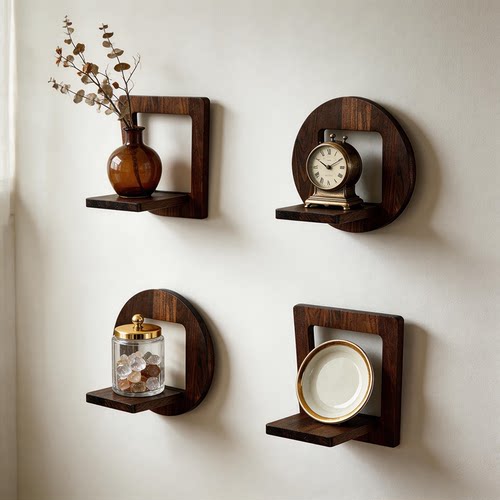 家用实木壁挂式免打孔悬挂花架