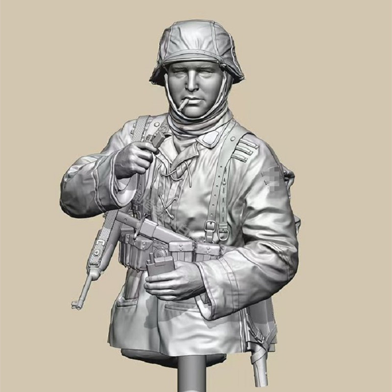 1/10二战兵人模型WW2半身胸像抽烟士兵gk白模手办树脂人物摆件X38