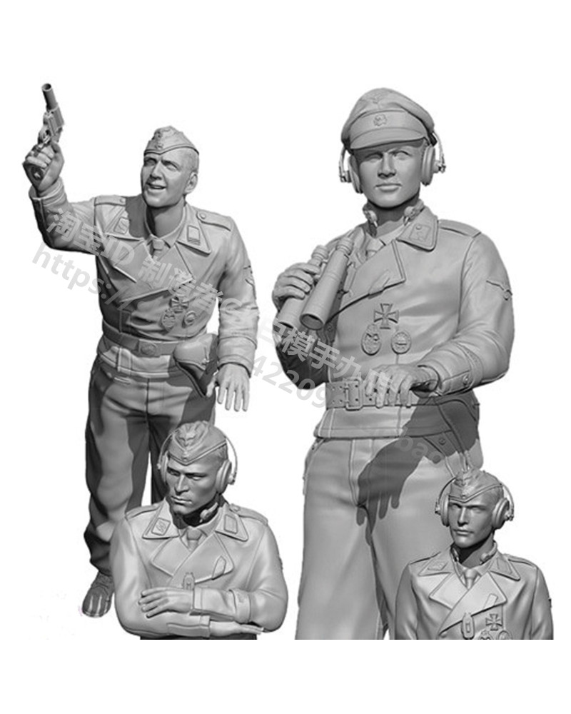 1/35德国士兵WW2虎式坦克乘员指挥官陆军兵人摆件gk白模型手办69