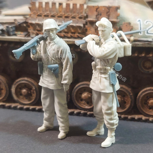 1/35二战德国武装部队MG42机枪手二人组兵人gk白模手办摆件143