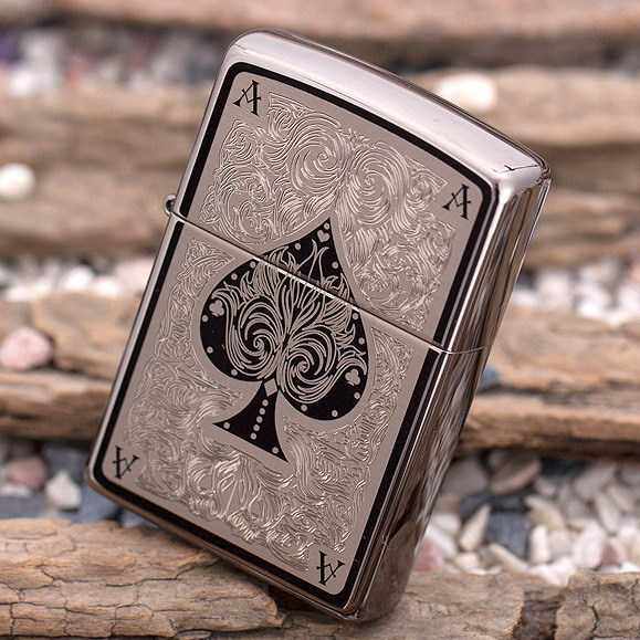 美国原装正品 ZIPPO打火机 黑冰暗花幺点 黑桃A/28323 专柜正版ZP