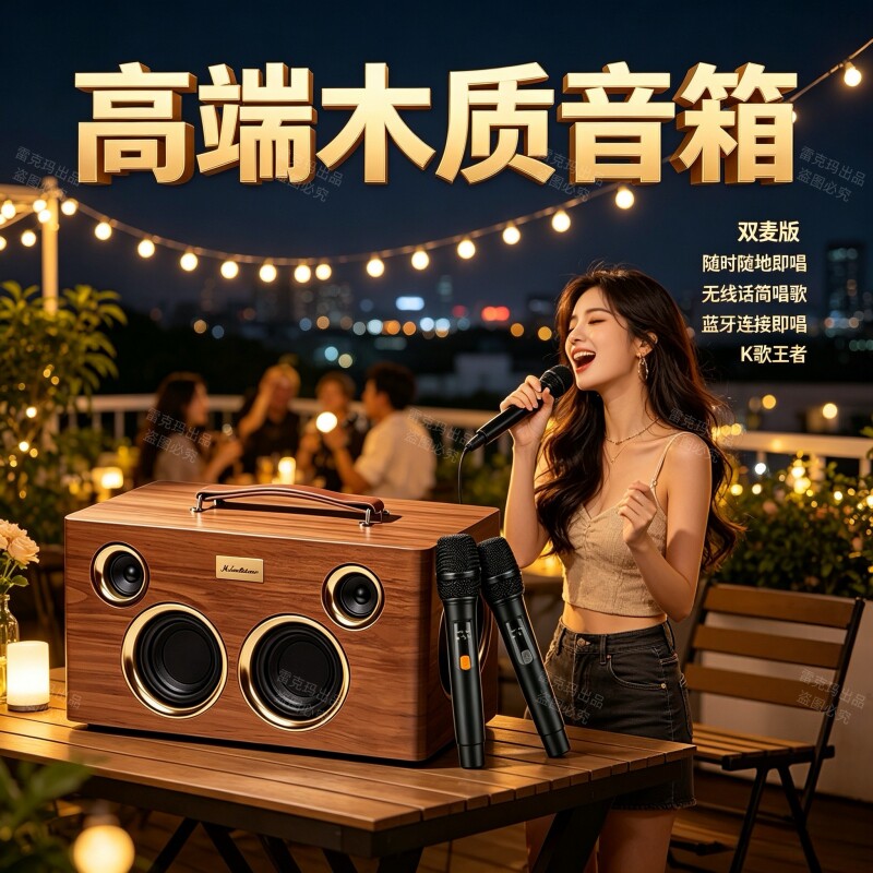 旋律玫瑰实木蓝牙音箱家用K歌音响重低音炮180W大功率HIFI音响ktv