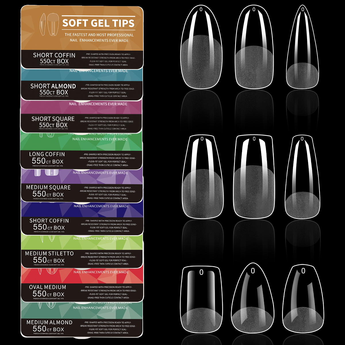 美甲免刻磨无痕甲片超薄指甲全贴片长梯形透明磨砂半贴美甲甲片贴