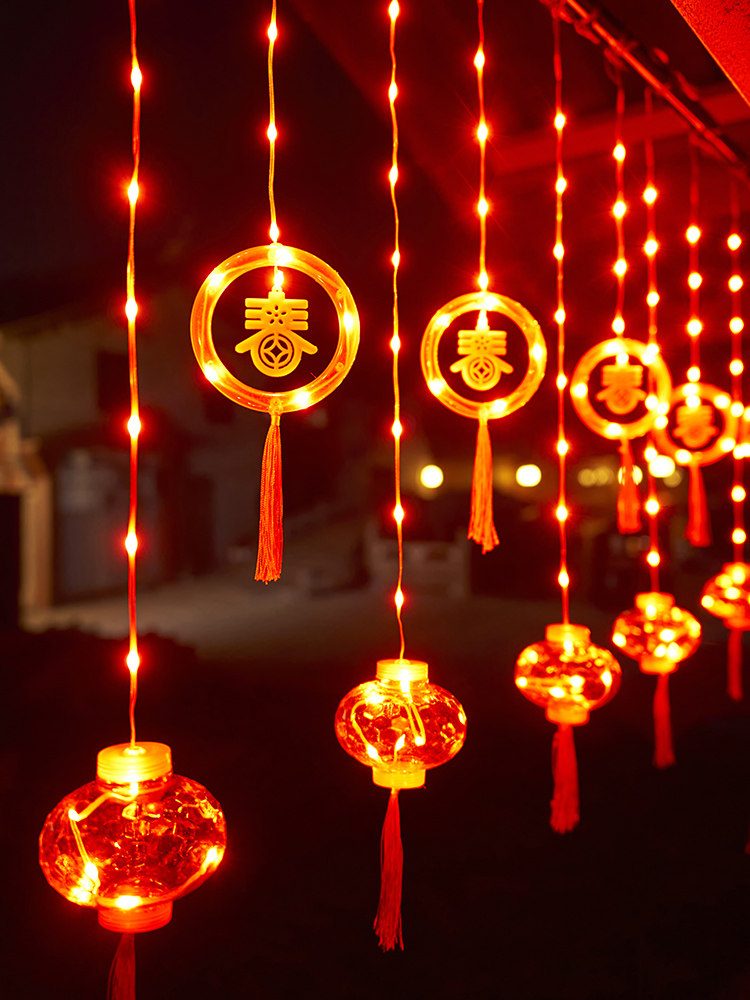 新年灯笼挂件小红灯笼福字太阳能阳台装饰灯彩灯闪灯春节过年布置