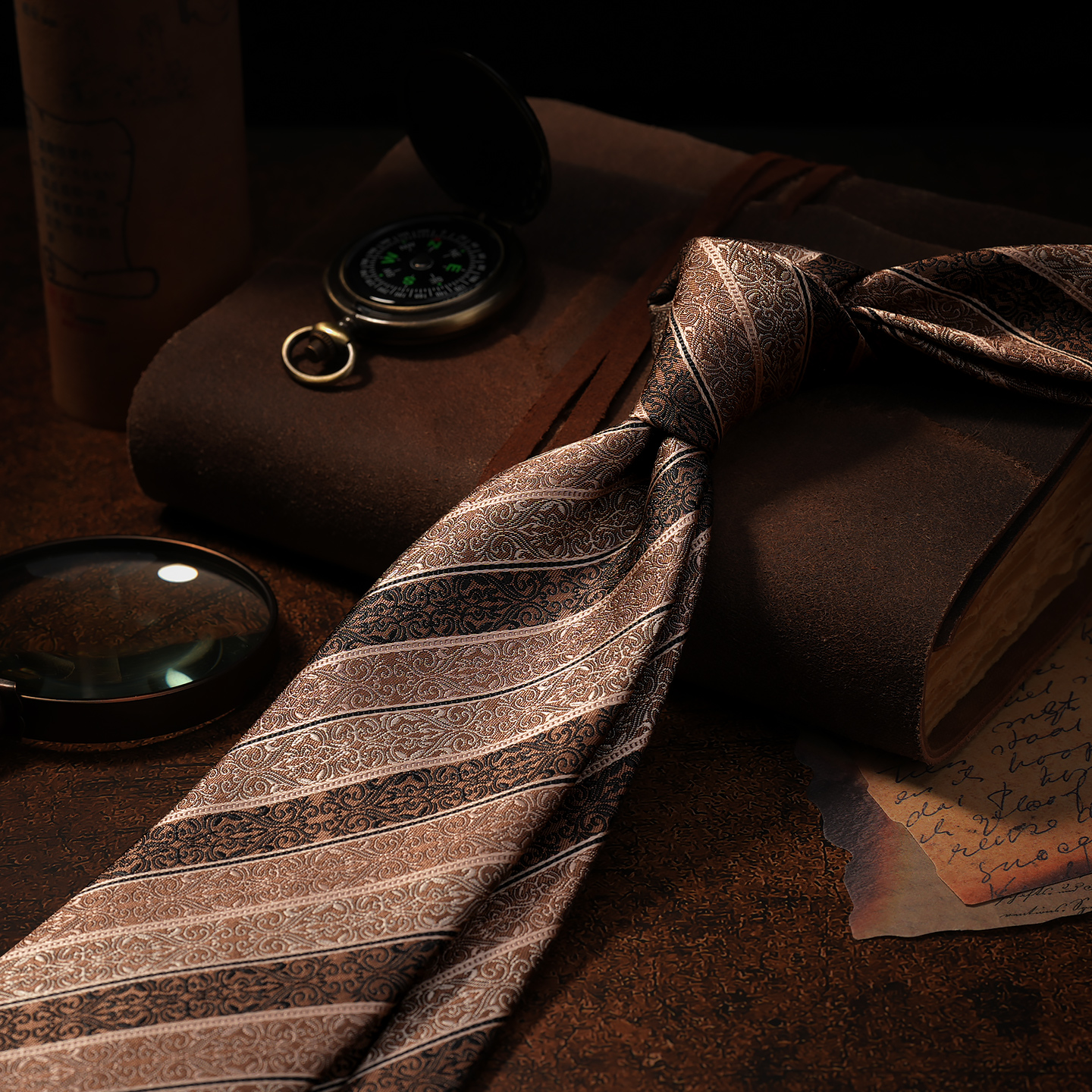 咖色领带男条纹复古8cm