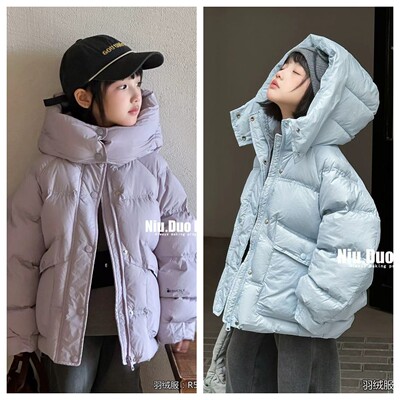 牛哆哆女童加厚连帽白鸭绒羽绒服