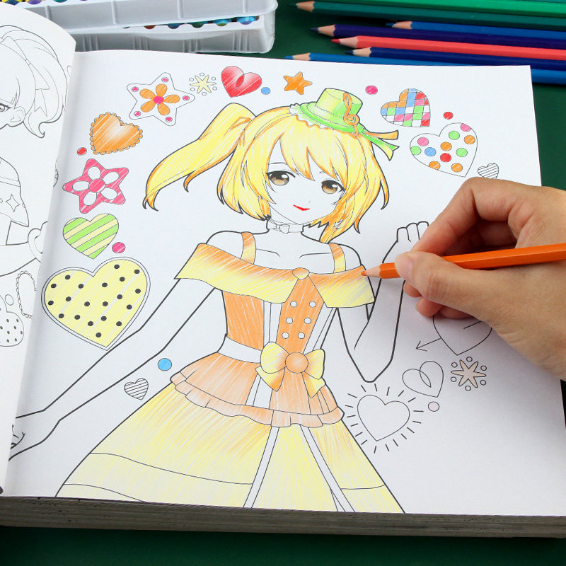 菲梦少女彩铅涂色书女孩公主画画本减压手绘涂鸦小学生填色绘画册