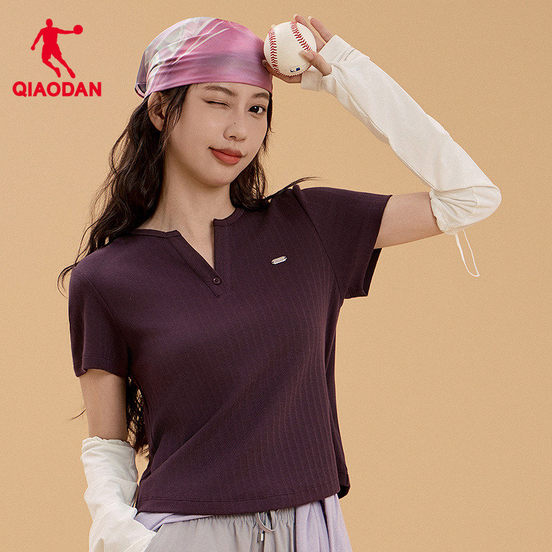 商场同款乔丹短袖T恤女2026夏季新款V领网球气质显瘦短款百搭上衣
