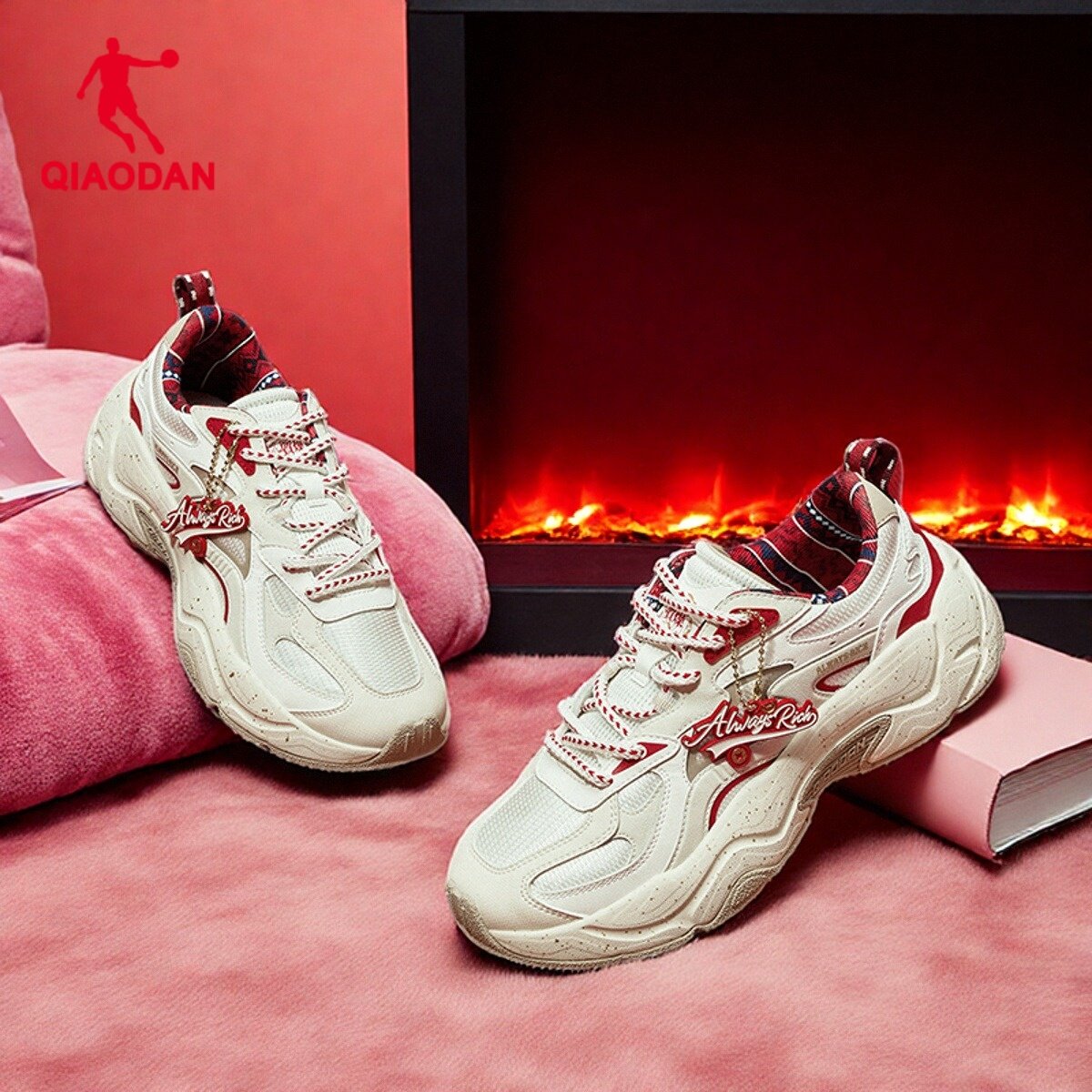 乔丹女休闲鞋2025冬季新款新年款红色轻便复古老爹鞋厚底增高女鞋,运动鞋new,运动休闲鞋,淘宝优惠券,粉丝福利购,淘宝优惠卷