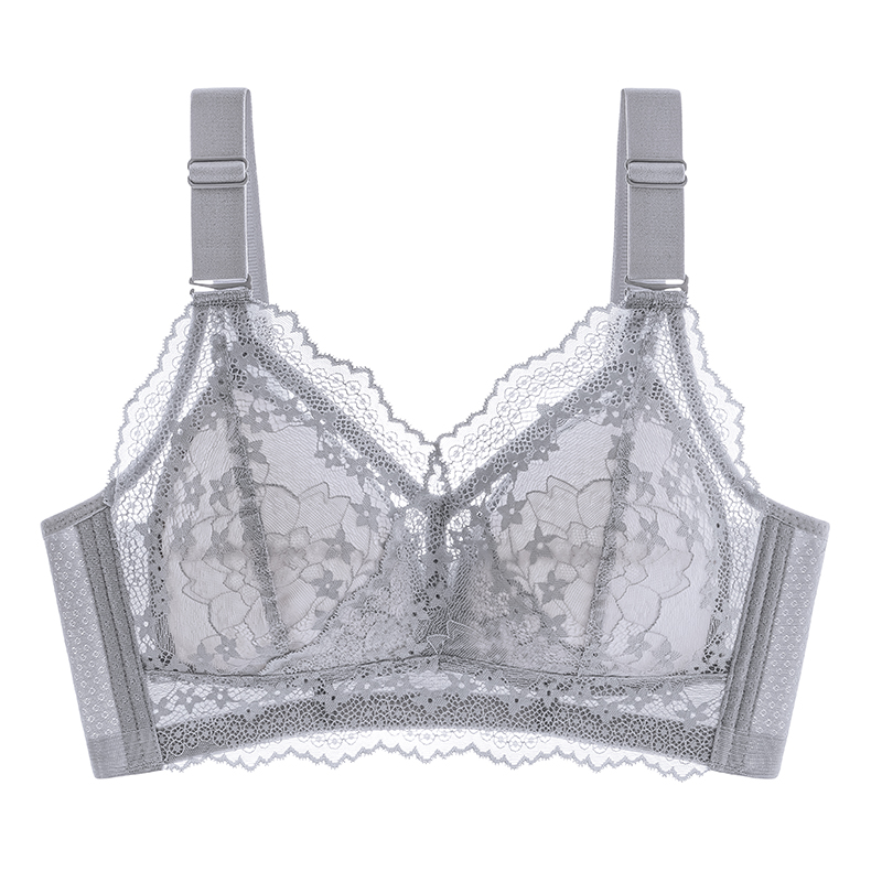 大码超薄夏季女士内衣聚拢调整型防下垂无钢圈大胸显小蕾丝文胸罩