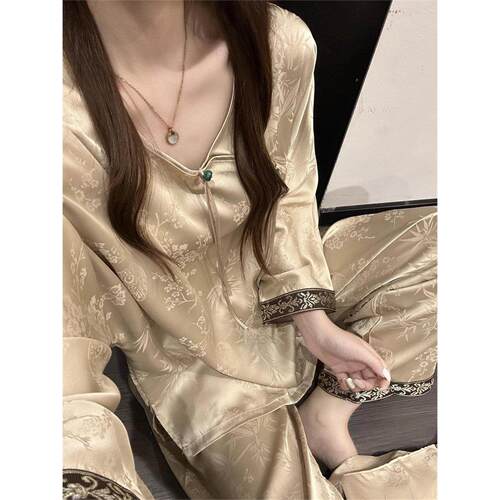 新中式真丝睡衣女春季新款家居服