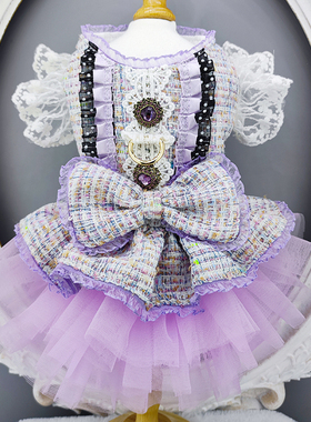 紫色宠物狗小香风衣服泰迪比熊约克夏秋冬外套猫咪裙子狗过年衣服