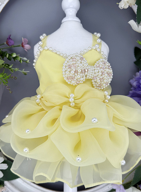 私宠手作奶黄色宠物狗公主裙泰迪比熊博美小马薄款裙子猫咪可爱装