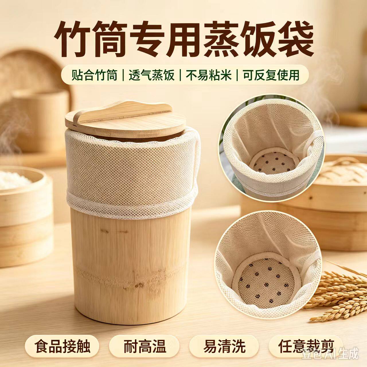 竹筒蒸饭网袋饭团蒸饭袋耐高温易清洗蒸饭网袋糯米蒸饭袋蒸饭网袋