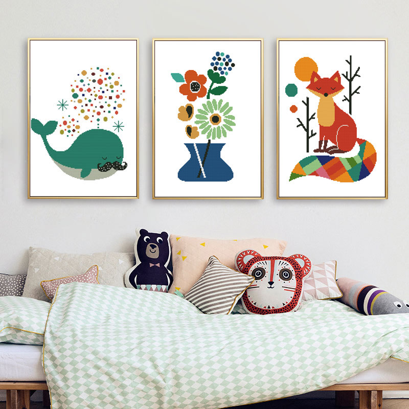 十字绣2024新款自己绣创意北欧简约儿童房卧室卡通萌动物线绣小件