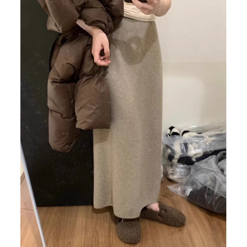 燕麦色针织半身裙女秋冬加厚A字裙羊毛呢子开叉一步裙高腰包臂裙,女装/女士精品,半身裙,淘宝优惠券,粉丝福利购,淘宝优惠卷