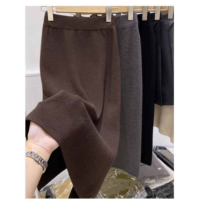 复古咖色羊毛针织半身裙女秋冬小个子开叉直筒裙中长款毛线一步裙,女装/女士精品,半身裙,淘宝优惠券,粉丝福利购,淘宝优惠卷