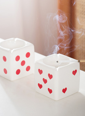 亚马逊TEMU希音爆款热卖创意陶瓷烟灰缸骰子造型收纳家居摆件